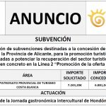 “Concesión de subvenciones destinadas a la concesión de ayudas a Municipios de la Provincia de Alicante, para la promoción turística de la Costa Blanca destinadas a potenciar la recuperación del sector turístico de la Costa Blanca y en concreto en la Línea 2 “Promoción de la oferta turística”