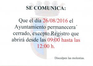HORARIO AYTO VIERNES 26 DE AGOSTO DE 2016