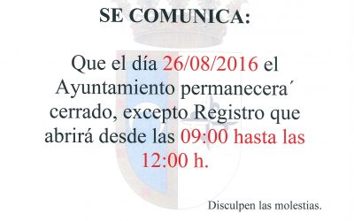 HORARIO AYUNTAMIENTO VIERNES 26 DE AGOSTO