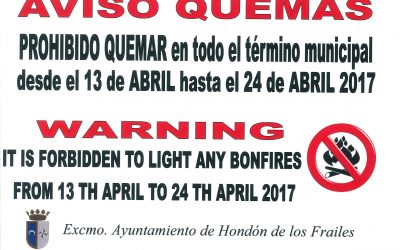 PROHIBIDO REALIZAR QUEMAS DESDE EL 13 DE ABRIL DE 2017 HASTA EL 24 DE ABRIL DE 2017.