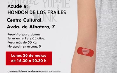 DONACIÓN SANGRE: LUNES 26 DE MARZO – CENTRO CULTURAL- DE 16.30 A 20.30 H.