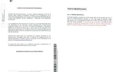 ANUNCIO APROBACIÓN PROVISIONAL MODIFICACIÓN ORDENANZA FISCAL REGULADORA TASA OCUPACIÓN USO PÚBLICO LOCAL