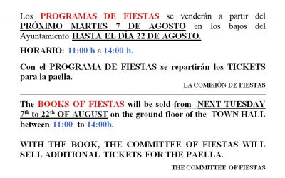 VENTA DEL PROGRAMA DE FIESTAS 2018 A PARTIR DEL 7 DE AGOSTO