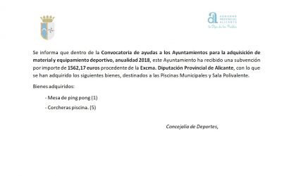 CONCESIÓN DE SUBVENCIÓN PARA ADQUISICIÓN DE MATERIAL Y EQUIPAMIENTO DEPORTIVO