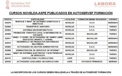 CURSOS NOVELDA-ASPE PUBLICADOS EN AUTOSERVEF FORMACIÓN