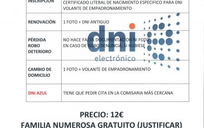 Renovación DNI día 25 y 26 de febrero de 2019