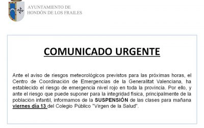 Suspensión Clases CEIP «Virgen de la Salud»