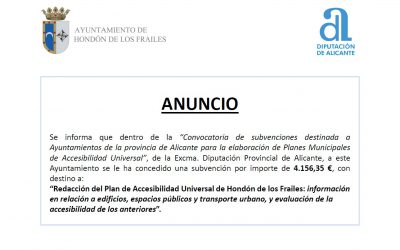 Subvención Plan de Accesibilidad Universal Hondón de los Frailes