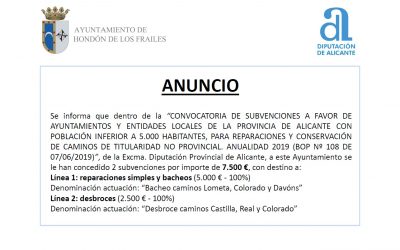 SUBVENCIONES PARA REPARACIONES Y CONSERVACIÓN DE CAMINOS