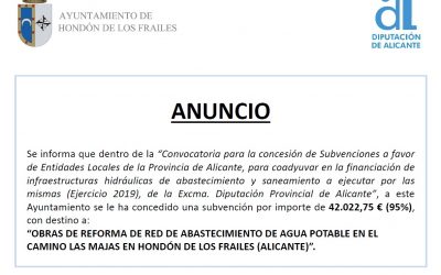 Obras De Reforma De Red De Abastecimiento De Agua Potable En El Camino Las Majas En Hondón De Los Frailes