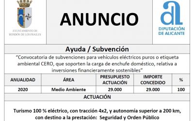 Convocatoria de subvenciones para vehículos eléctricos puros o etiqueta ambiental CERO, que soporten la carga de enchufe doméstico, relativa a inversiones financieramente sostenibles