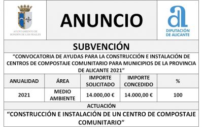 “CONVOCATORIA DE AYUDAS PARA LA CONSTRUCCIÓN E INSTALACIÓN DE CENTROS DE COMPOSTAJE COMUNITARIO PARA MUNICIPIOS DE LA PROVINCIA DE ALICANTE 2021”