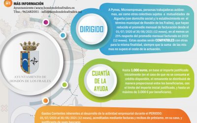 PLAN MUNICIPAL DE AYUDAS CON DESTINO A MINIMIZAR EL IMPACTO ECONÓMICO QUE LA COVID-19 ESTÁ SUPONIENDO SOBRE LAS PYMES, MICROEMPRESAS, Y PERSONAS TRABAJADORAS AUTÓNOMAS DE HONDÓN DE LOS FRAILES, ANUALIDAD 2021.