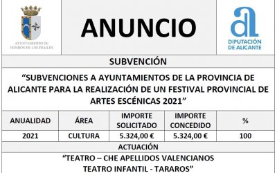 “SUBVENCIONES A AYUNTAMIENTOS DE LA PROVINCIA DE ALICANTE PARA LA REALIZACIÓN DE UN FESTIVAL PROVINCIAL DE ARTES ESCÉNICAS 2021”