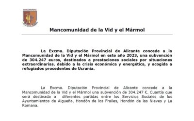Anuncio “subvención de destinados a prestaciones sociales por situaciones extraordinarias, debido a la crisis económica y energética, y acogida a refugiados procedentes de Ucrania”