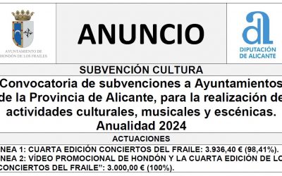 Convocatoria de subvenciones a Ayuntamientos de la Provincia de Alicante, para la realización de actividades culturales, musicales y escénicas. Anualidad 2024
