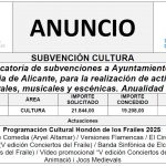 “Convocatoria de subvenciones a Ayuntamientos de la provincia de Alicante, para la realización de actividades culturales, musicales y escénicas. Anualidad 2025”