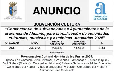“Convocatoria de subvenciones a Ayuntamientos de la provincia de Alicante, para la realización de actividades culturales, musicales y escénicas. Anualidad 2025”