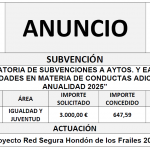 “CONVOCATORIA DE SUBVENCIONES A AYTOS. Y EATIM PARA ACTIVIDADES EN MATERIA DE CONDUCTAS ADICTIVAS, ANUALIDAD 2025”