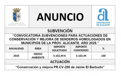 “CONVOCATORIA SUBVENCIONES PARA ACTUACIONES DE CONSERVACIÓN Y MEJORA DE SENDEROS HOMOLOGADOS EN MUNICIPIOS DE LA PROV. ALICANTE. AÑO 2025.”