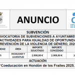 “CONVOCATORIA DE SUBVENCIONES A AYUNTAMIENTOS PARA ACTIVIDADES PARA IGUALDAD DE OPORTUNIDADES Y PREVENCIÓN DE LA VIOLENCIA DE GÉNERO, 2025”