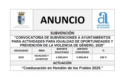 “CONVOCATORIA DE SUBVENCIONES A AYUNTAMIENTOS PARA ACTIVIDADES PARA IGUALDAD DE OPORTUNIDADES Y PREVENCIÓN DE LA VIOLENCIA DE GÉNERO, 2025”