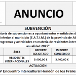 “Convocatoria de subvenciones a ayuntamientos y entidades de ámbito territorial inferior al municipio (E.A.T.I.M.) de la provincia de Alicante con destino a programas y actividades en materia de residentes internacionales, anualidad 2025”