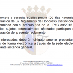 Consulta pública previa elaboración Reglamento de Honores y Distinciones