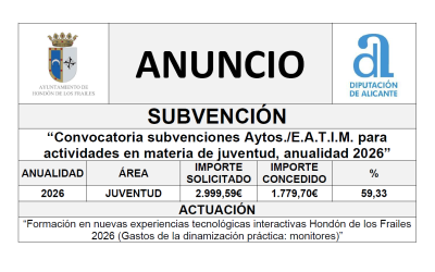 “Convocatoria subvenciones Aytos./E.A.T.I.M. para actividades en materia de juventud, anualidad 2026”