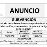 “Convocatoria de subvenciones a ayuntamientos y EATIM para la elaboración y evaluación de planes de igualdad de género, 2026.”