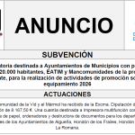 Convocatoria destinada a Ayuntamientos de Municipios con población inferior a 20.000 habitantes, EATIM y Mancomunidades de la provincia de Alicante, para la realización de actividades de promoción social y equipamiento 2026