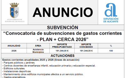 “Convocatoria de subvenciones de gastos corrientes – PLAN + CERCA 2026”